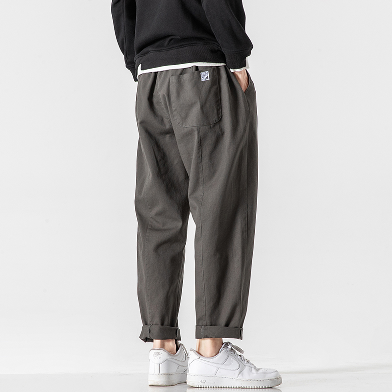 日系古着休闲裤男春秋韩版宽松学生纯色百搭工装裤男小脚直筒裤子