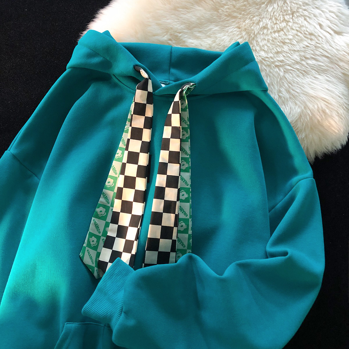 Jew4room湖蓝色设计感连帽潮牌新款卫衣男外套