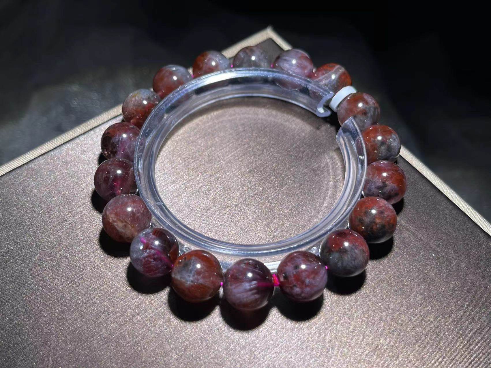 一物一图老矿天然黑红火焰极光天眼auralite23手链水晶手链