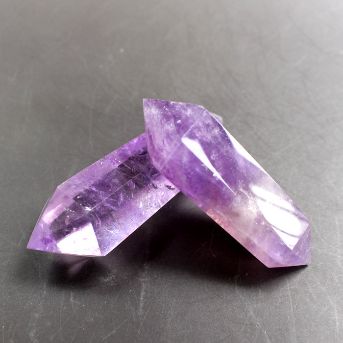 包邮天然紫水晶柱原石柱棱柱单尖小钻头抛光紫晶摆件