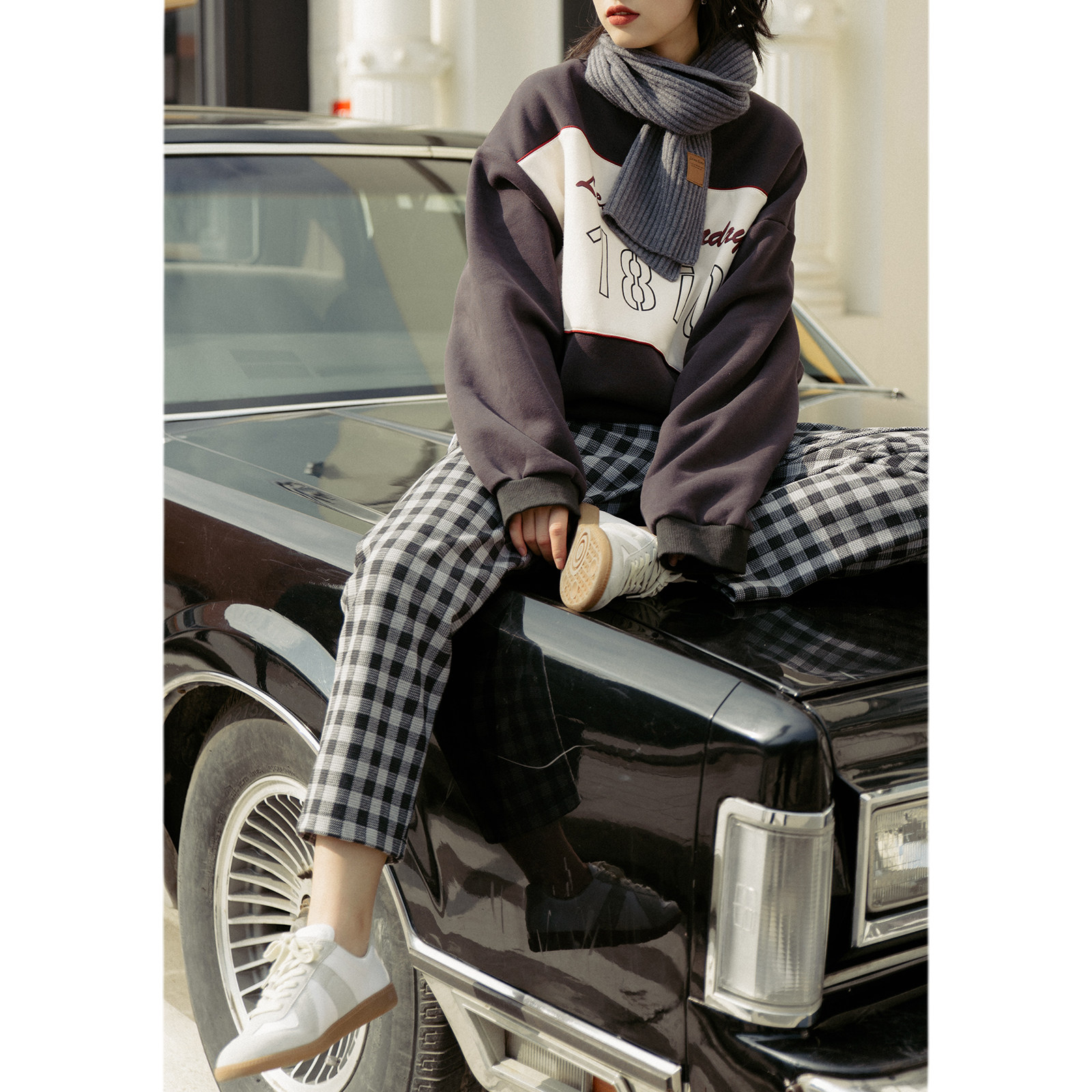 looms谜题2020新款格子哈伦裤子子女显瘦高腰休闲裤