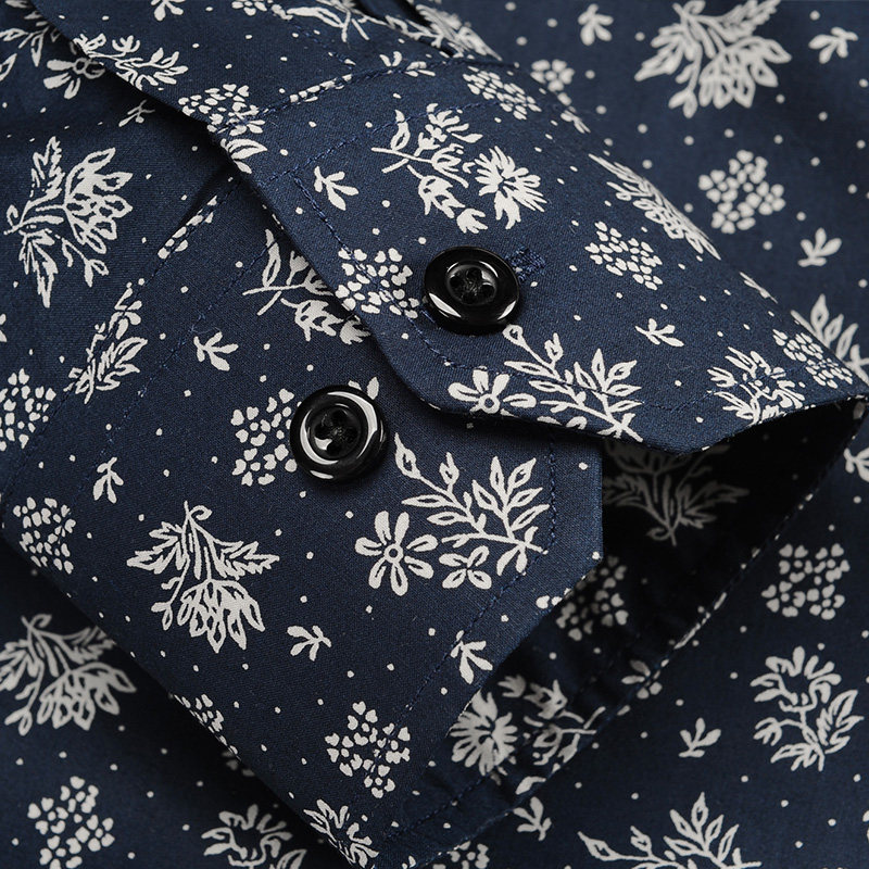 印花衬衫长袖青年大码免烫花卉图案衬衫