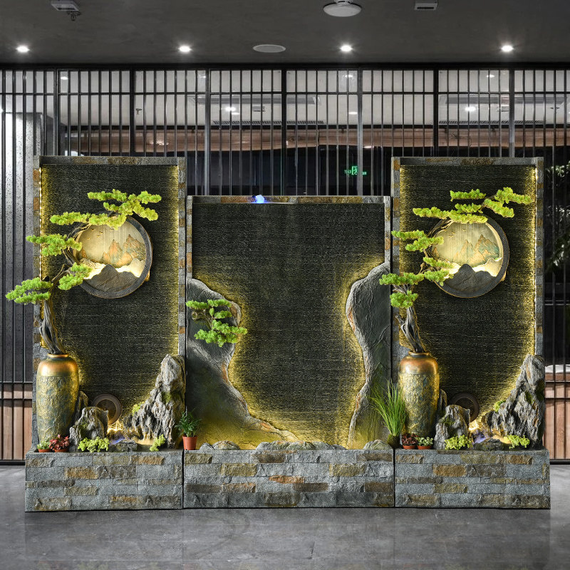 水幕幕墙喷泉摆件公司酒店流水屏风风水水轮摆件