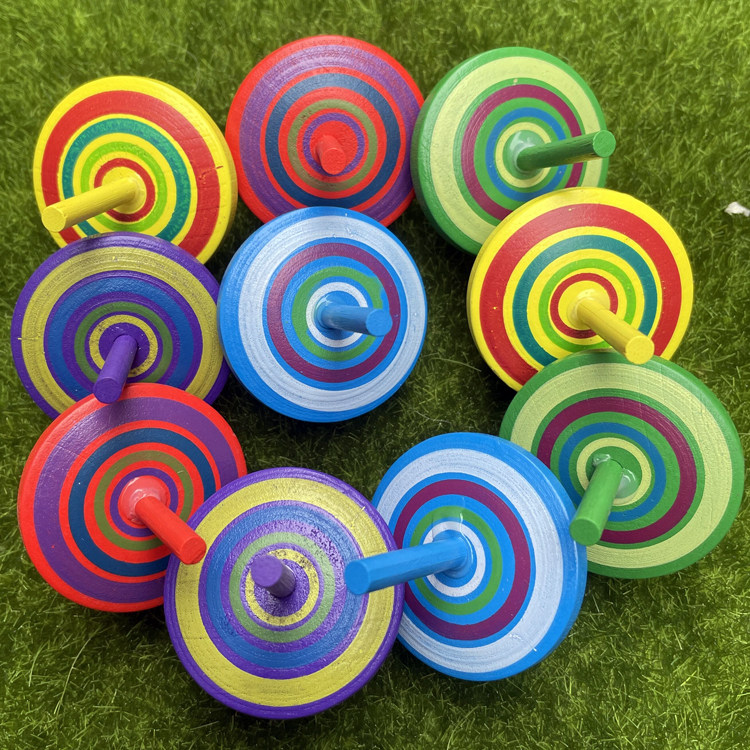 木质彩色陀螺儿童复古男女女孩玩具创意减压陀螺