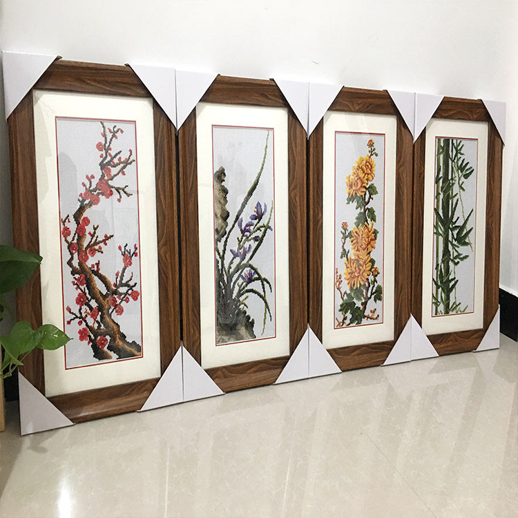 画框厂家直销实木贴钻画十字绣梅兰竹菊四联字画苏绣相框