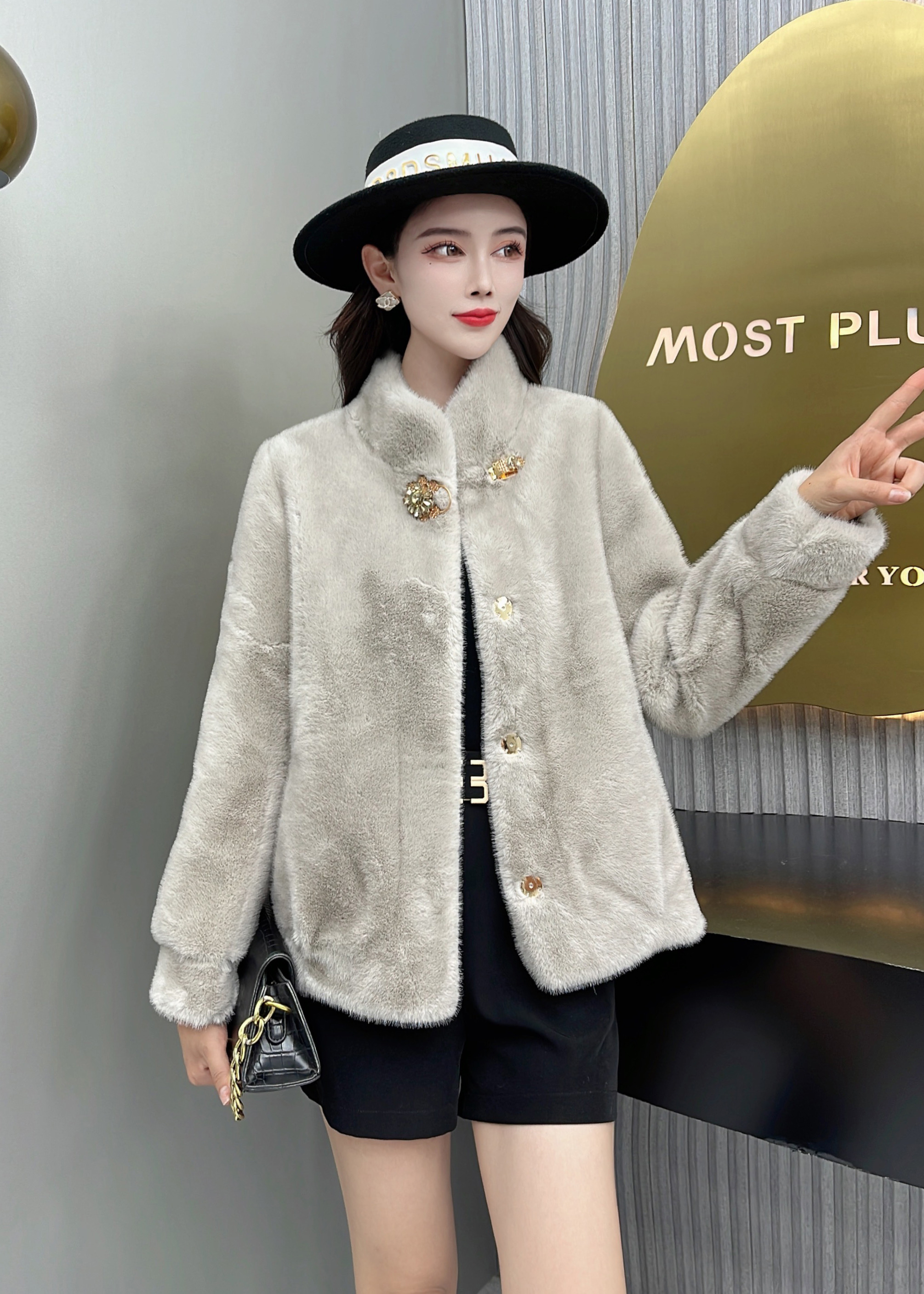 慕尚短款貂绒皮草外套秋冬北欧貂羊剪绒加厚皮草