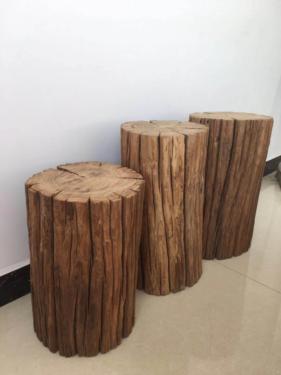 榆木原木风化木墩茶桌实木背景摆件装饰花墩根雕凳子