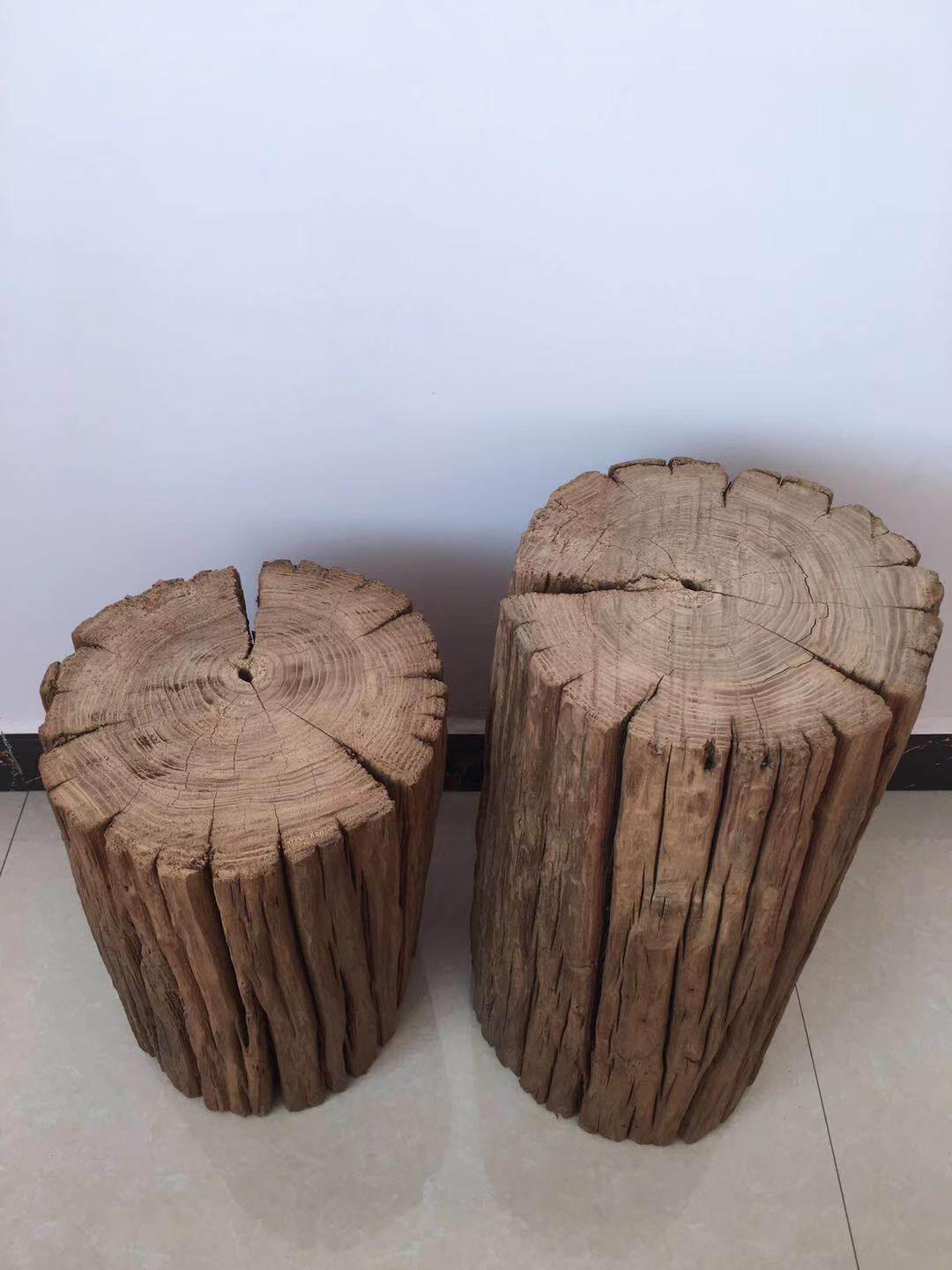 榆木原木风化木墩茶桌实木背景摆件装饰花墩根雕凳子