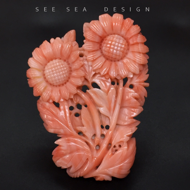 seesea台湾粉色有机宝石向日向日葵葵花吊坠项坠