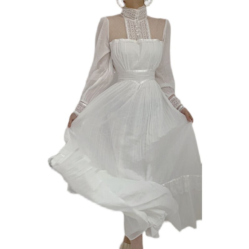 gunnersax古着重工蕾丝公主轻婚纱vintage大裙摆长袖连衣长裙女