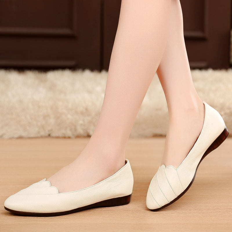 平跟软底舒适单鞋春夏季女鞋平跟单鞋平底鞋浅口真皮女士鞋子软底