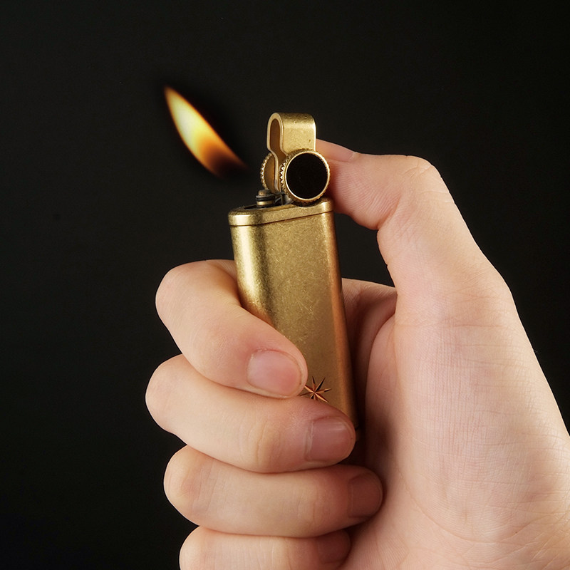 百诚纯铜打火机金属火石砂轮充气明火创意复古充气打火机