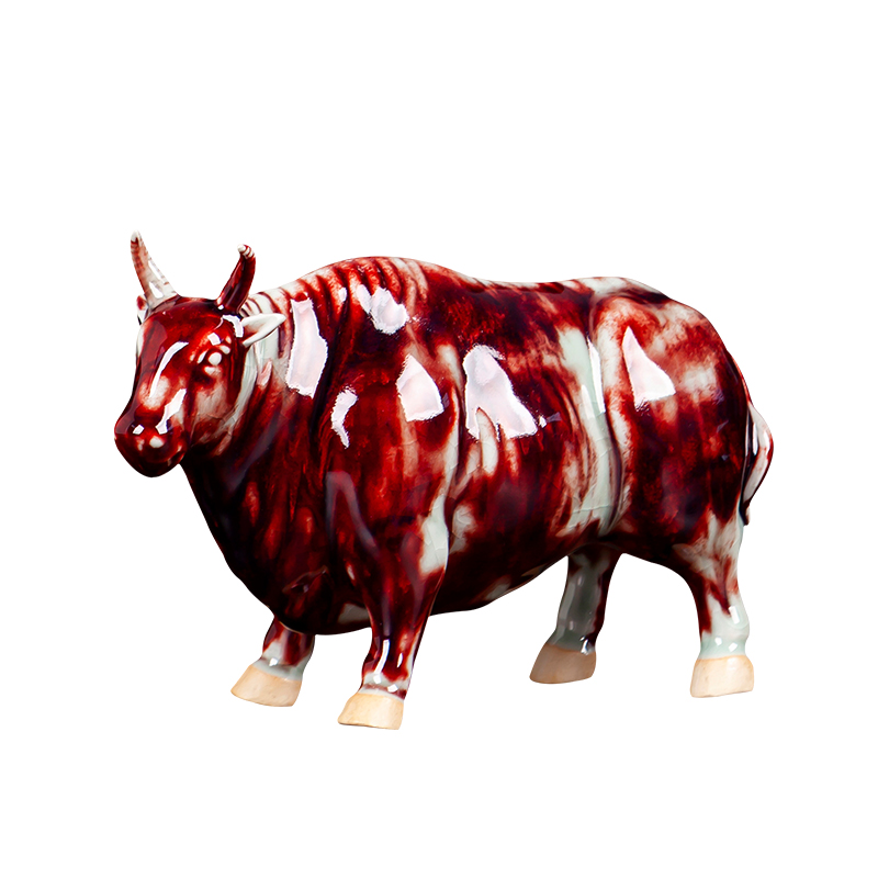 钧瓷冰片五牛祥图陶瓷客厅摆件工艺品创意家居饰品摆件
