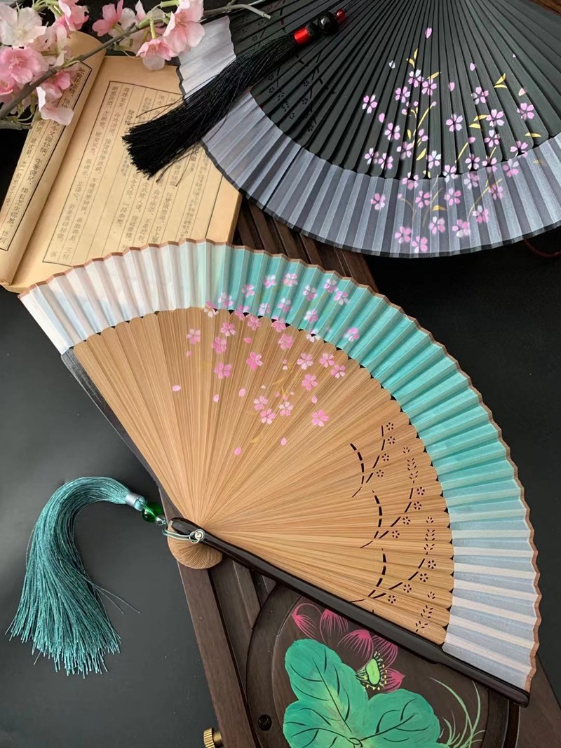 中国国风樱花6寸女士折扇扇子小竹舞蹈扇复扇子