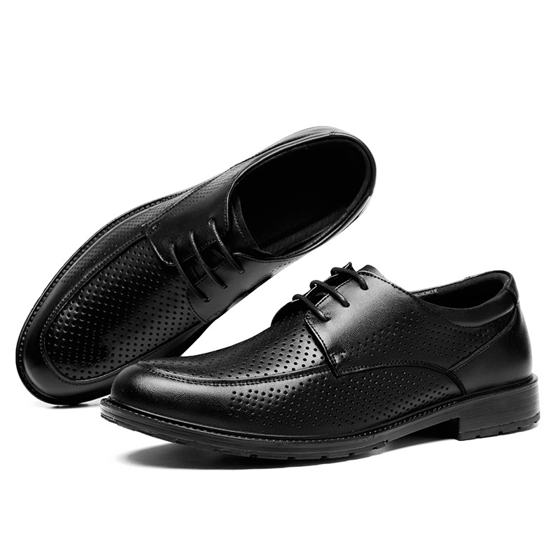 皮鞋春秋商务务正装黑城市男单公务员面试网眼正装皮鞋