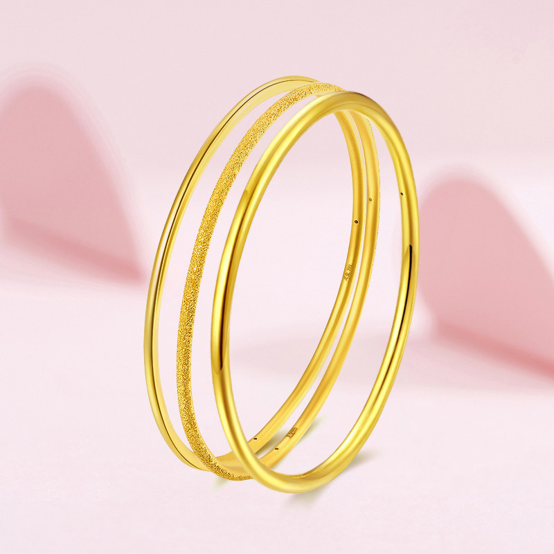 绳艺黄金手镯女款3d硬金足金素圈光圈结婚手饰