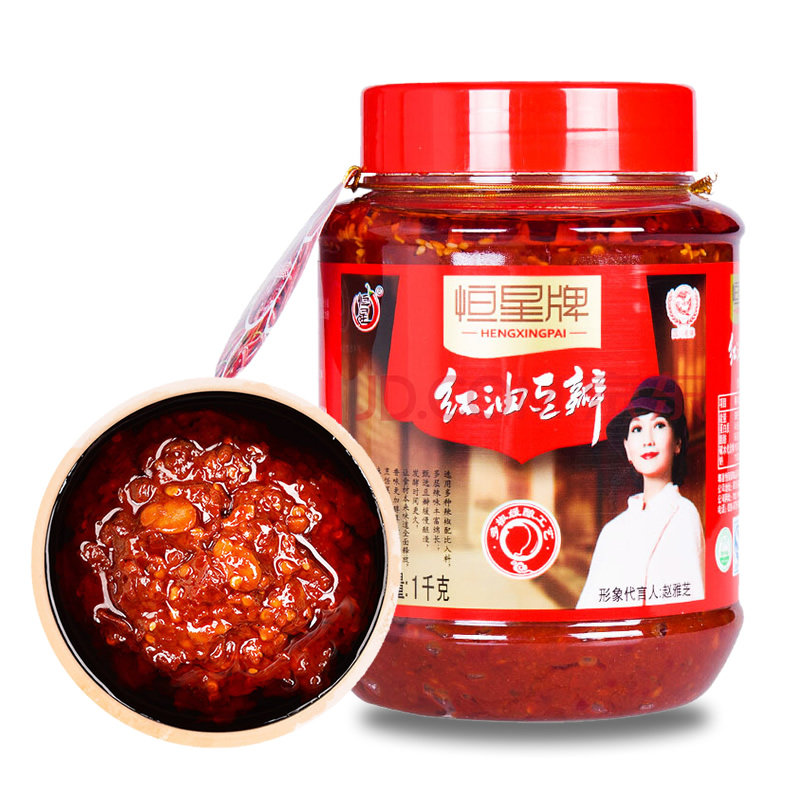 恒星牌 郫县产红油豆瓣酱1kg家用瓶装四川炒菜烧菜辣椒酱调味料