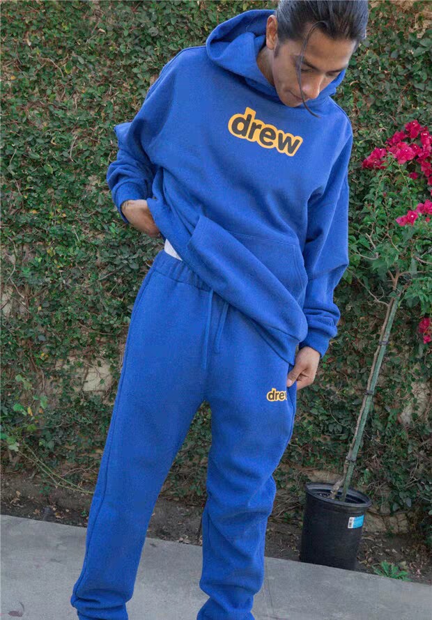 drew正品长裤天蓝色字母卫裤贾斯汀比伯同款蓝色休闲休闲裤