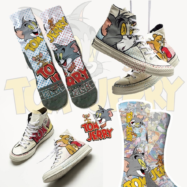 汤姆和杰瑞猫和老鼠袜子中筒联名tom and jerry个性 卡通动漫长袜