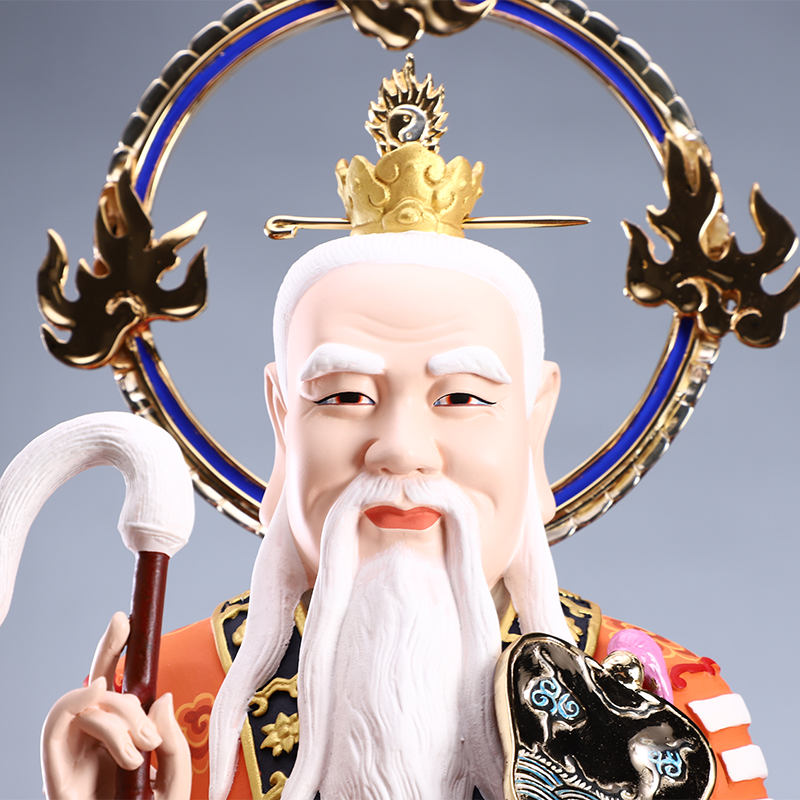 台湾盛凡纯铜唐彩三清清道神像道家家祖师爷摆件