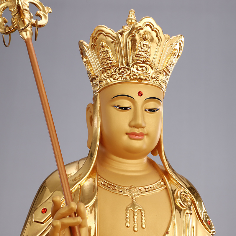 熙曼蒂地藏王菩佛像供奉家用纯铜贴金金地菩萨摆件
