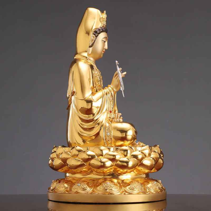观音熙曼蒂纯铜贴金佛像供奉家用南海菩萨观音大摆件
