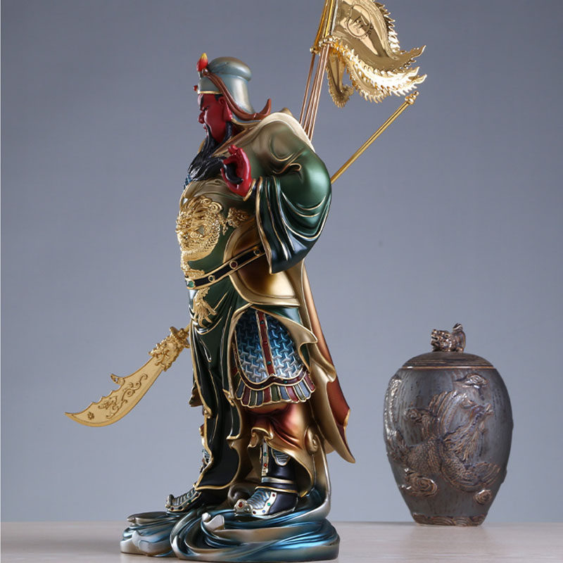 熙曼蒂古彩绿袍关羽二爷神像武财神关公站像店铺摆件