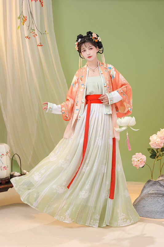 新款汉服女宋制褙子正品原创春夏对襟齐腰一片式褶裙汉服女中国风