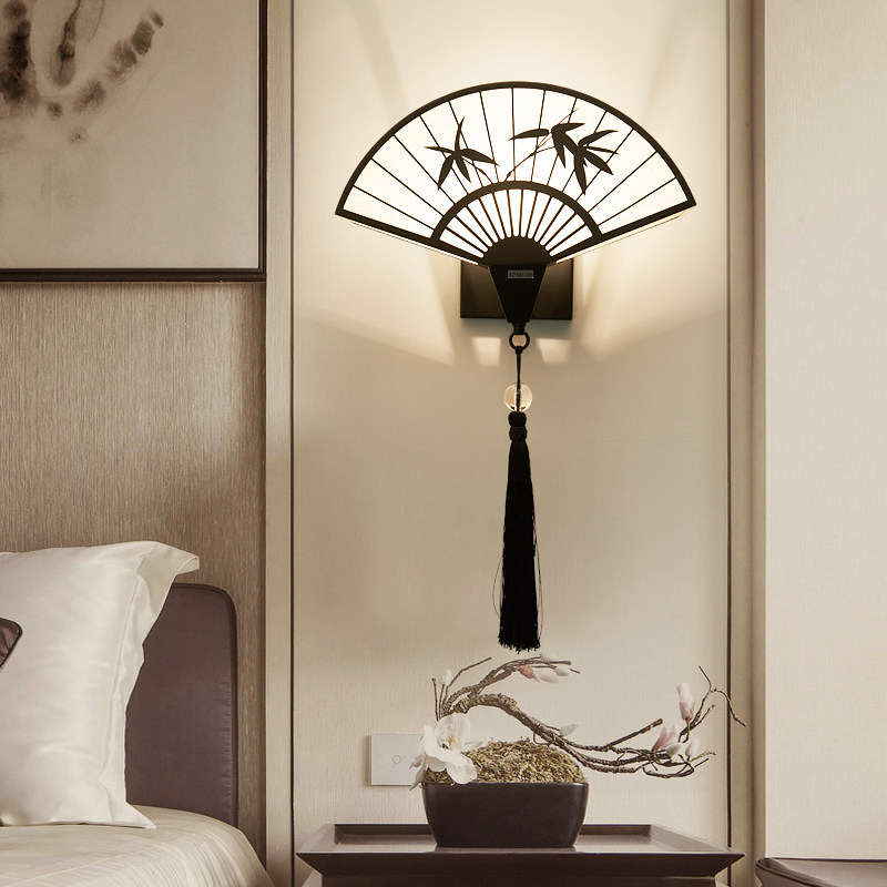 壁灯客厅背景墙创意扇形灯饰禅意意中国风现代新壁灯