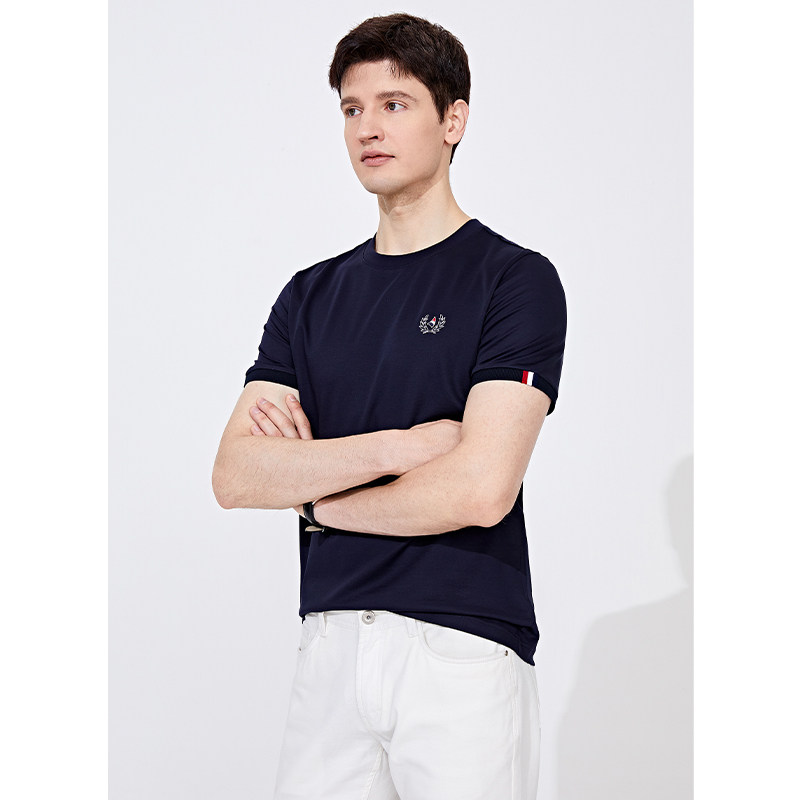 navigare意大利小帆船卡其色商务短袖恤男夏季薄款休闲t恤