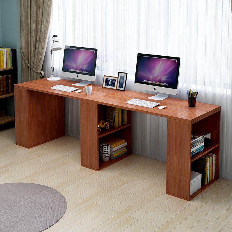 书桌学生双人电脑桌台式家用写字台办公桌书柜组合电脑桌