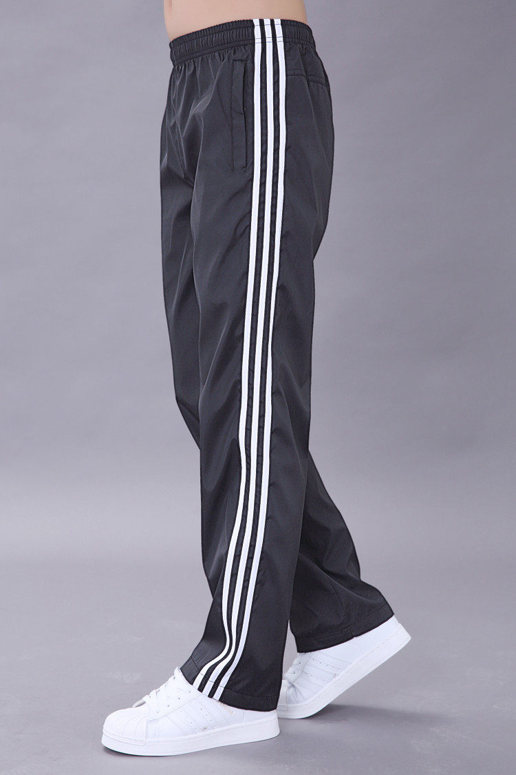 秋冬三道杠运动裤男长裤涤纶加绒加厚直筒裤滑面耐磨裤宽松大码裤