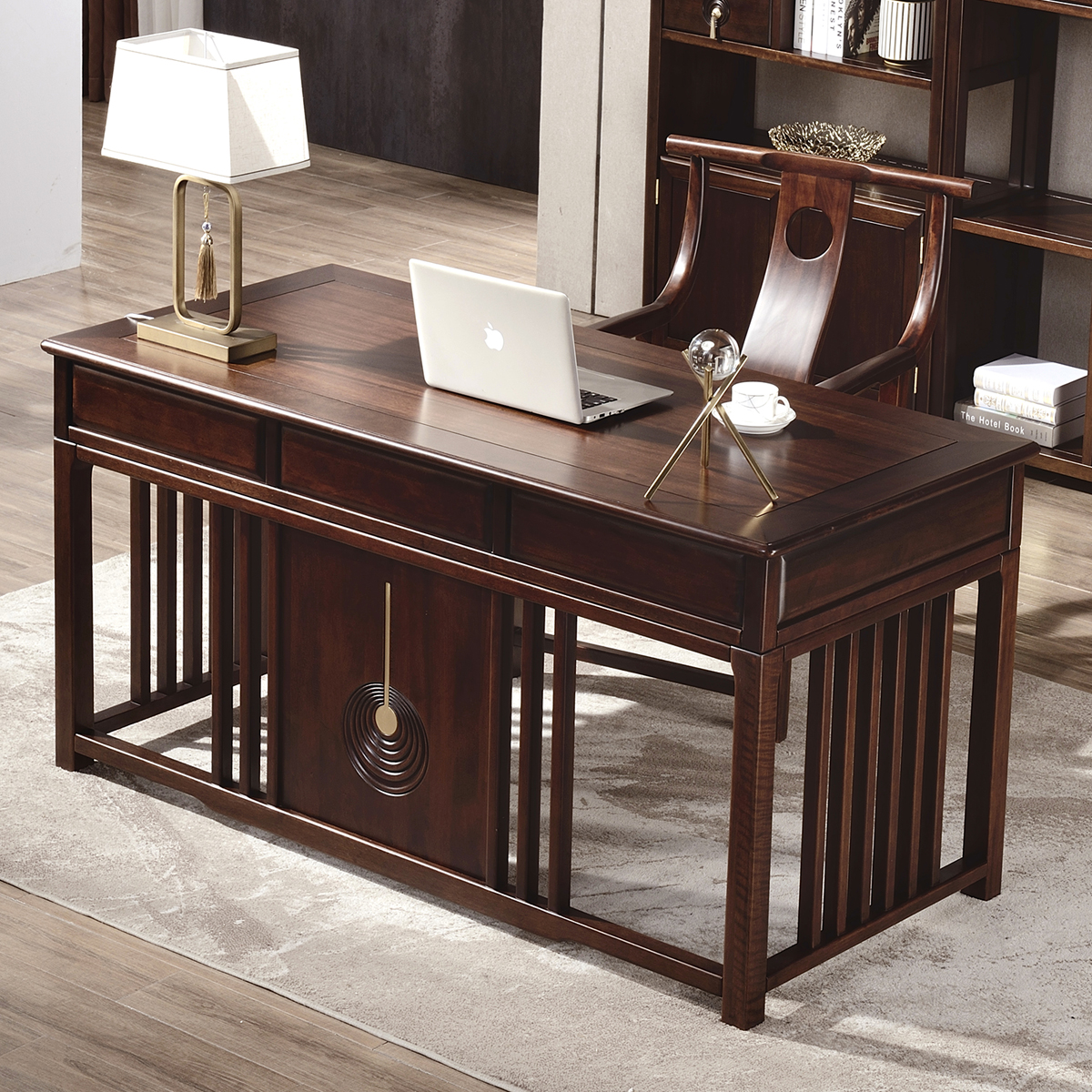 鑫斯定制别墅老板禅意办公桌中式新中式实木写字台电脑桌