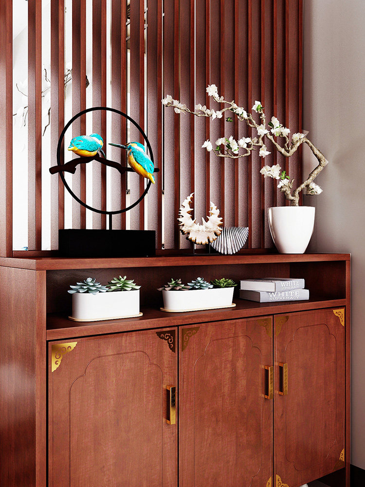 新中式镂空隔断柜 进门鞋柜玄关柜 三门门厅柜格栅隔断储物柜家用