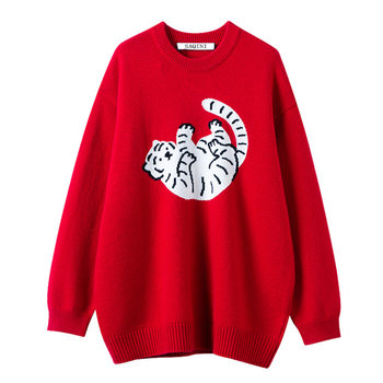 ຮູບແບບ BAO ຍອດນິຍົມ! ເສື້ອຢືດ cashmere ບໍລິສຸດ Menghu 2024 ລະດູຫນາວແບບໃຫມ່ turtleneck ເຄິ່ງອອກແບບເສື້ອ sweater ສີແດງ lazy