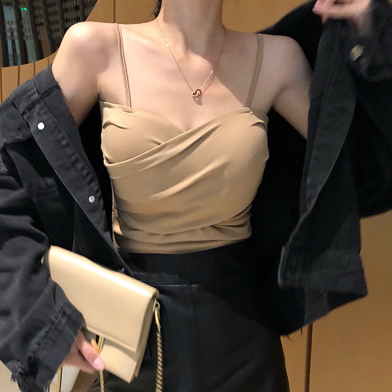 吊带背心女内搭带胸垫小西装打底外穿夏性感显胸露脐抹胸上衣露肩