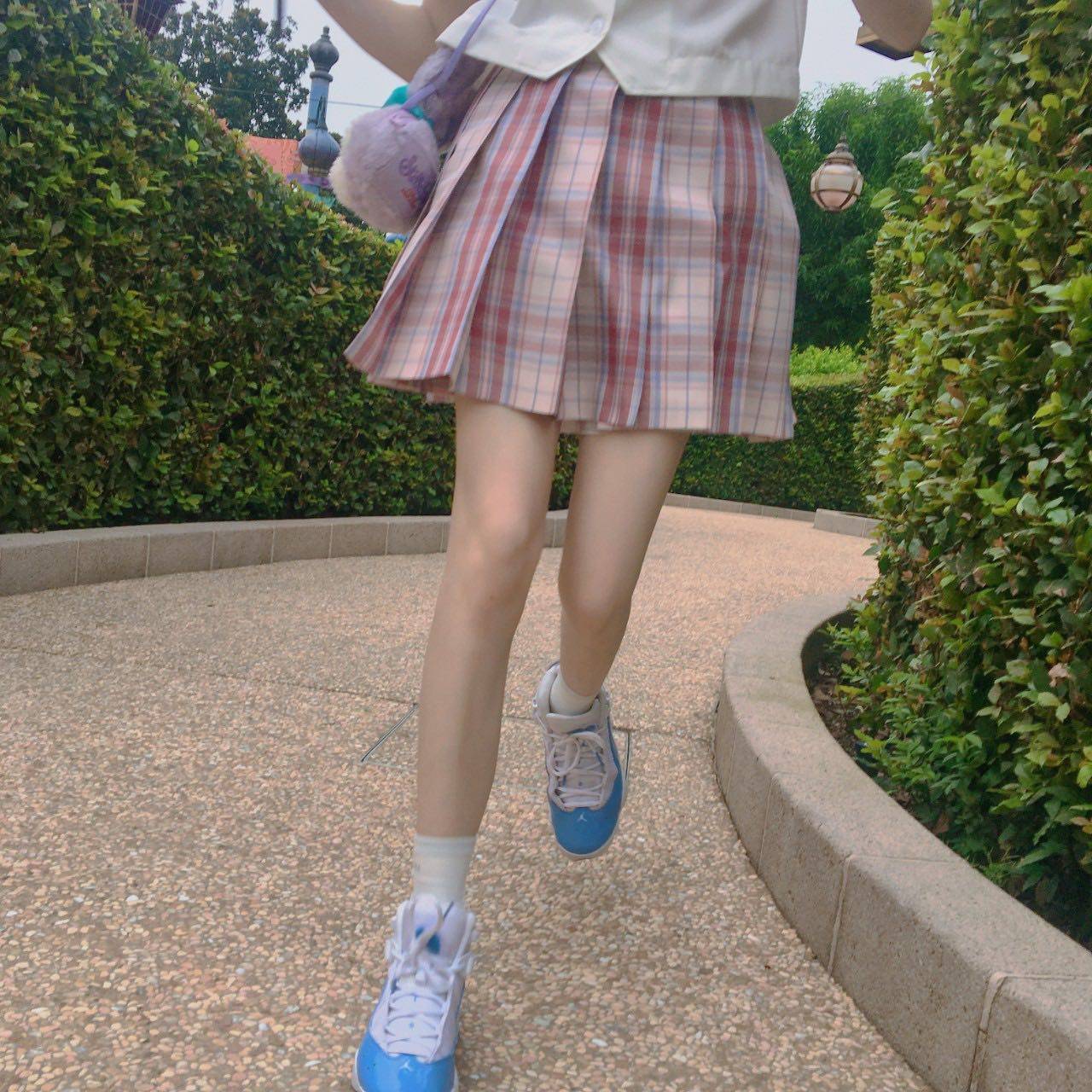 大粉格格jk制服学生格子日系百褶裙百折校服半身裙