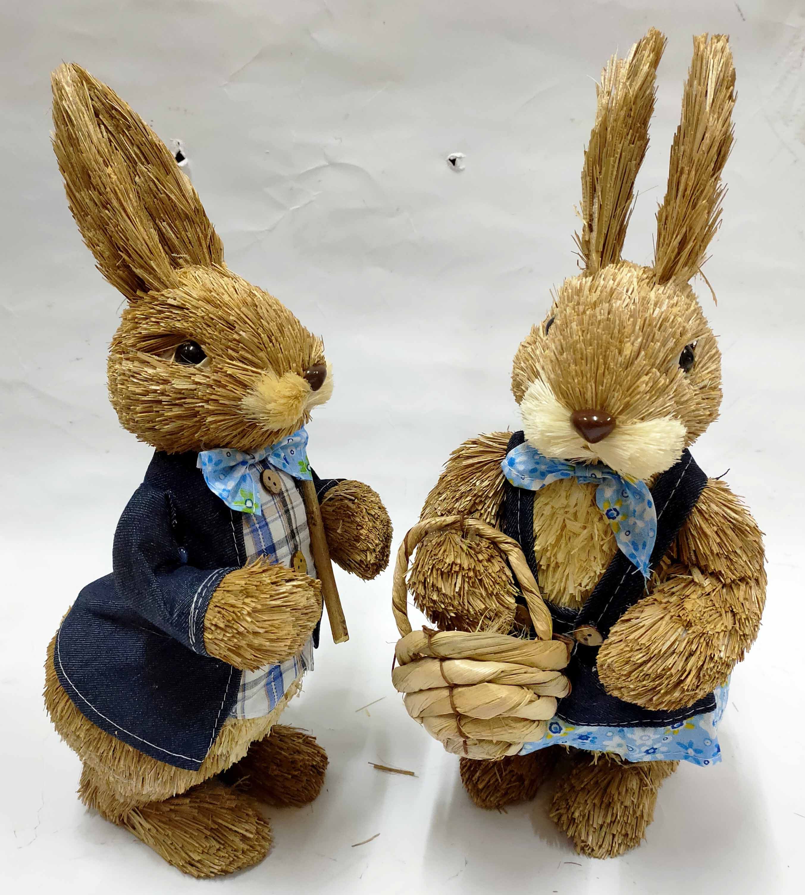 编织手工草编雌雄双兔家居装饰摆件仿真动物工艺品摆件