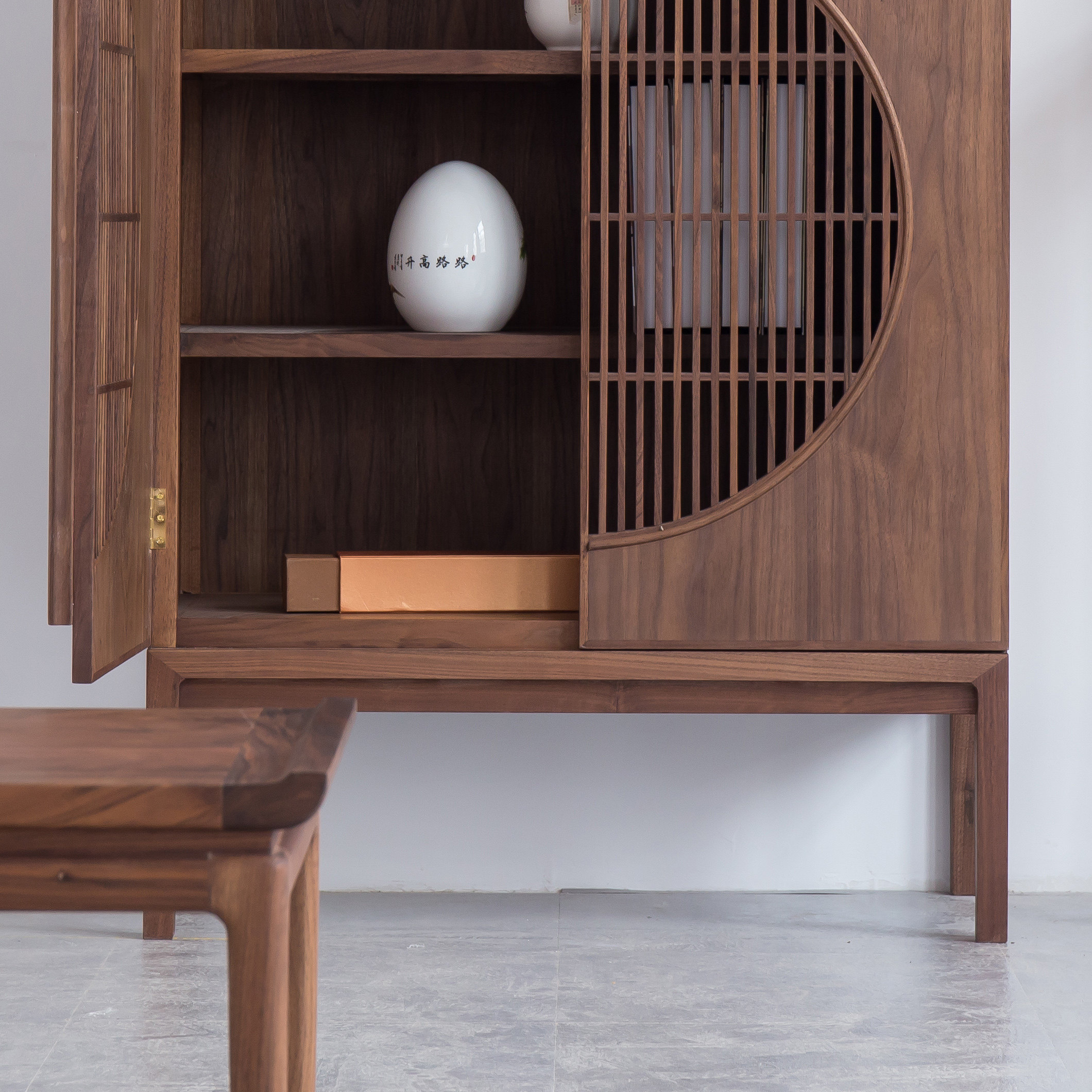 新中式禅意榆木柜老明月实木茶叶边柜鞋柜胡桃角柜