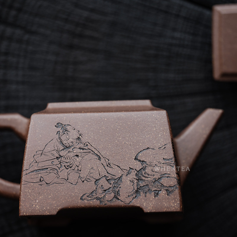 【孤品手作】赵辉刻绘全手工底槽清方城紫砂壶 孔东风制方器-mc母婴网