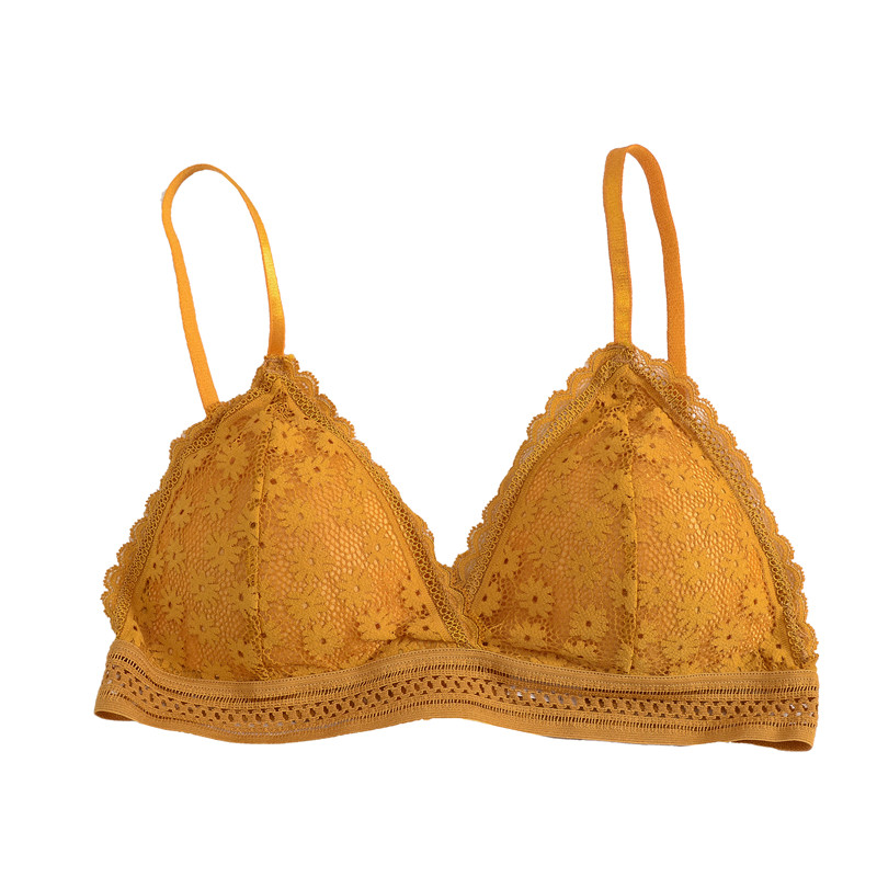 miko 2件装 法式v领性感蕾丝无钢圈内衣女三角形罩杯美背裹胸文胸