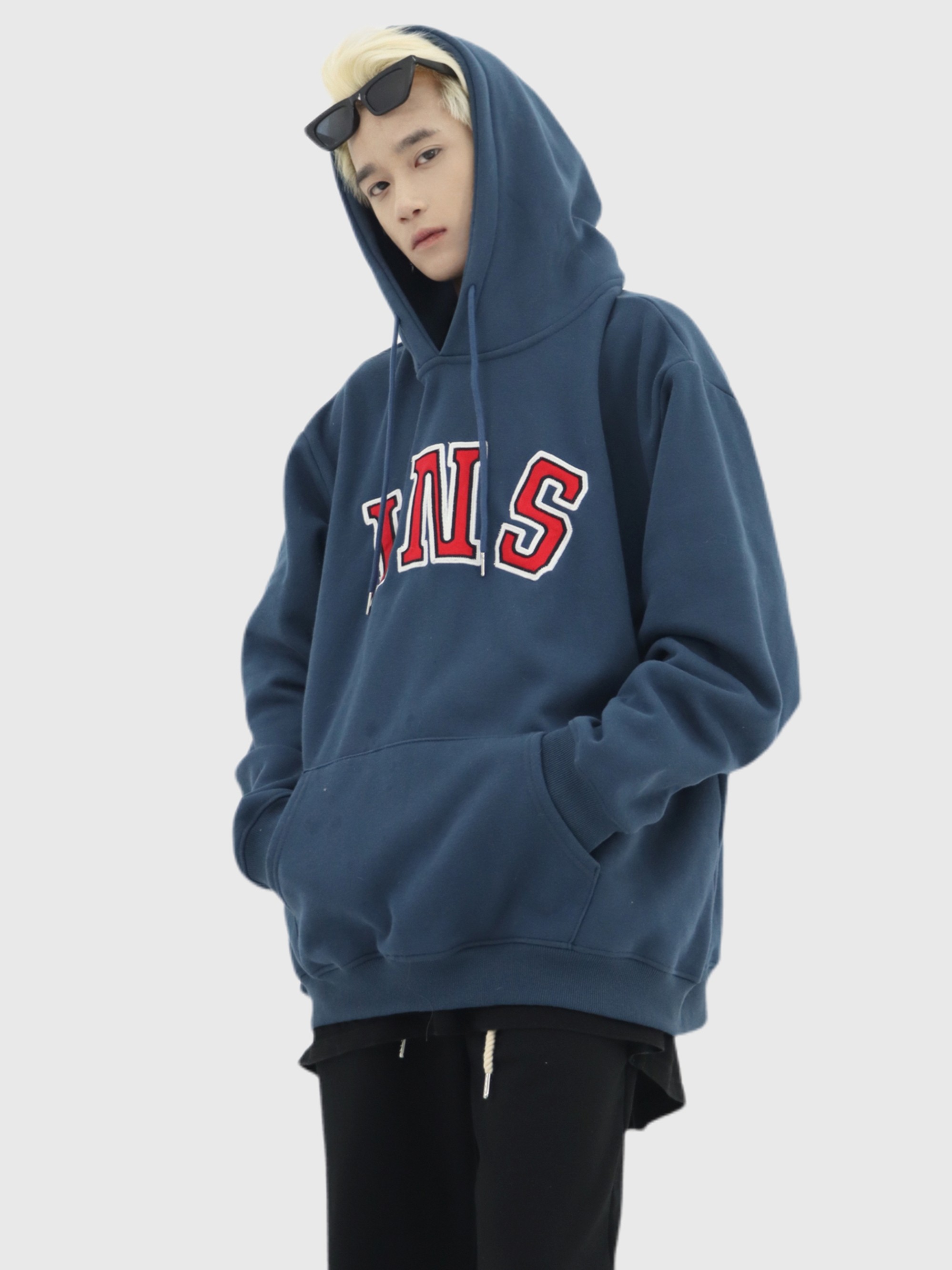 insstudios牛仔贴布绣卫自制国潮logo纯棉摇粒绒加绒连卫衣