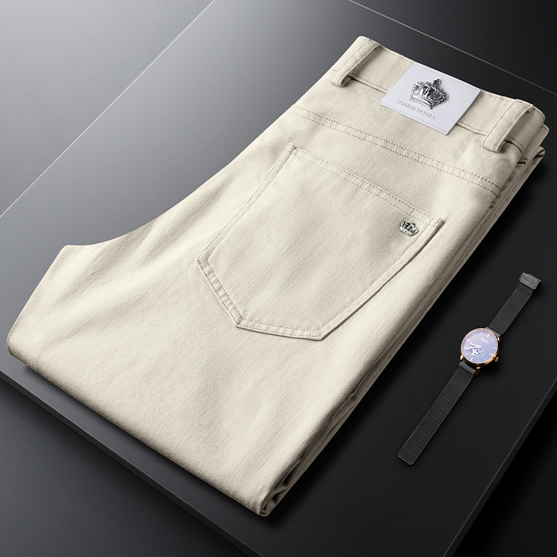 轻奢经典弹力卡其色牛仔裤男修身小脚男士皇冠品质休闲裤子棉质帅
