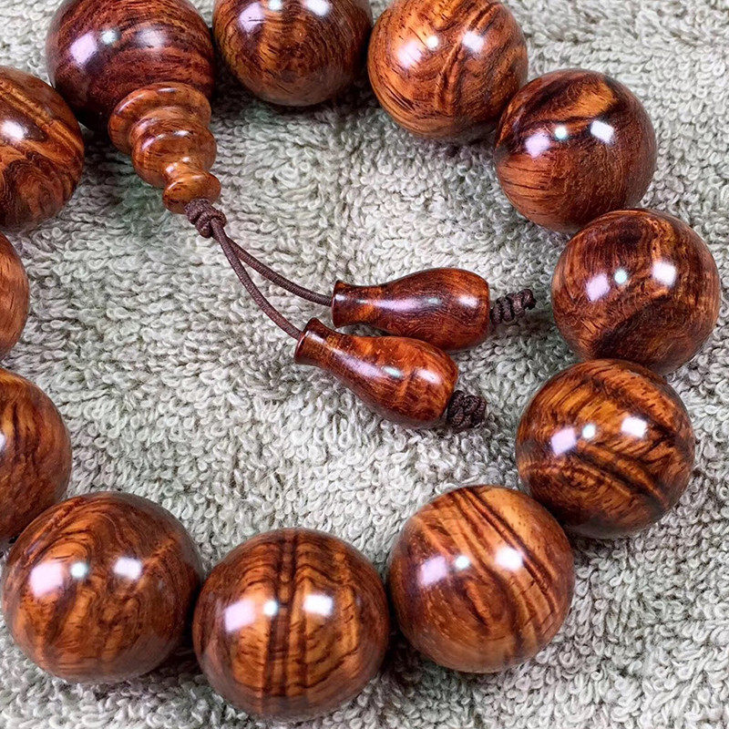 大檀海南黄花梨手串 海黄水波纹老料佛珠 男士手串女士手链收