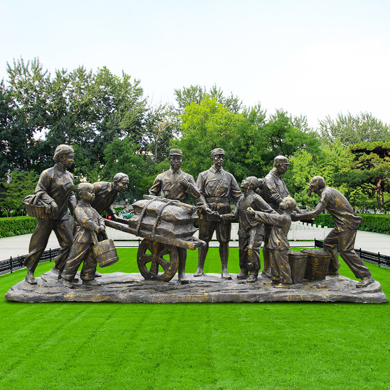 仿铜人物军民鱼水情红军雕塑抗战纪念馆玻璃钢八路军摆件