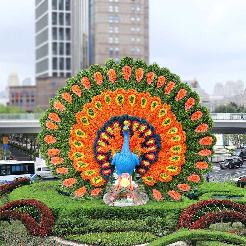 仿真雕塑龙象孔雀绿雕造型动物城市绿化定制园林摆件