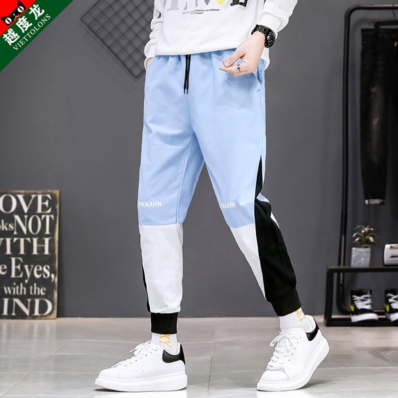 夏季九分休闲裤男士韩版修身小脚裤潮流春秋款男士工装裤长男裤子