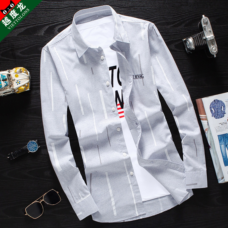 春季长袖衬衫男士韩版修身衬衣潮牌男装痞帅休闲寸衫外套情侣衣服