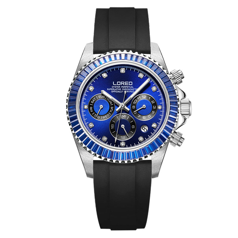 雷力欧新款手表男士机械表全自动胶带潜水男表运动精钢镶钻夜光