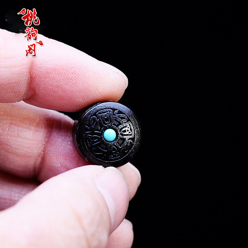 檀木镶嵌绿松松石古风背云配件diy佛珠文玩其他diy饰品配件